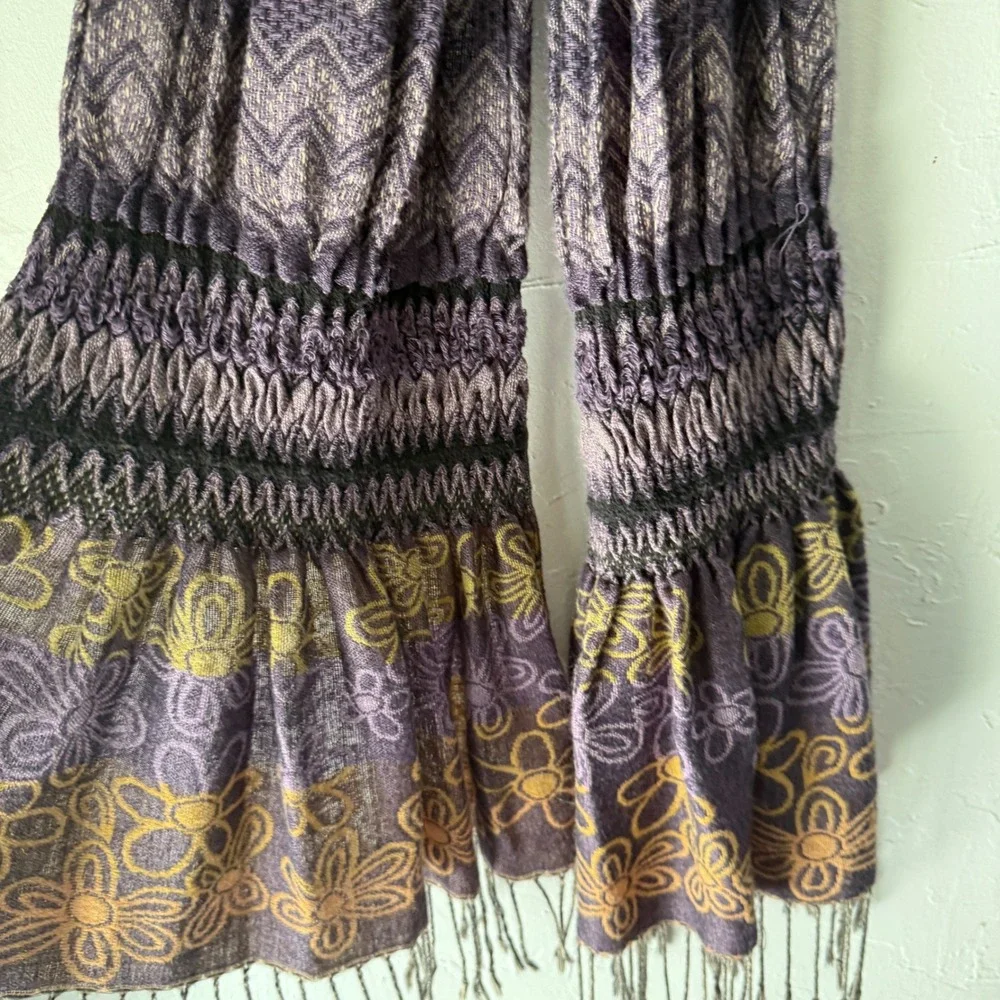 Purple Floral Fringe Scarf Chevron Print Boho Bohemian Hippie Shawl‎ Scarf